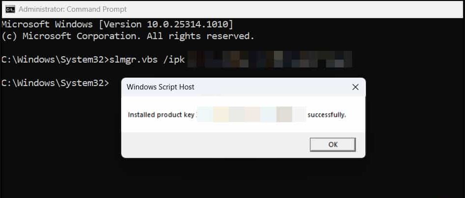 Command Prompt activation commands for Windows 11