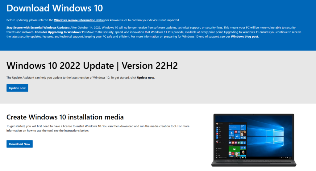 Windows 10 Download Page